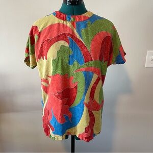 80s Geometric Handcrafted Silk Blouse Medium
